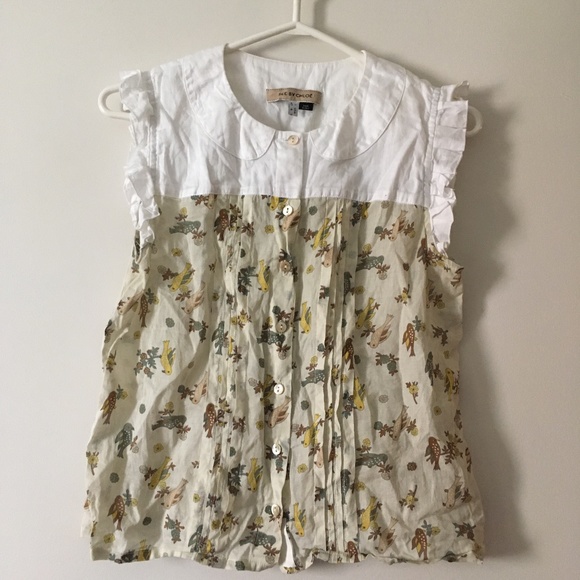 SEE BY CHLOE Floral Cotton Peter Pan Collar Ruffle Sleeve Retro Blouse 6 S - Picture 1 of 6